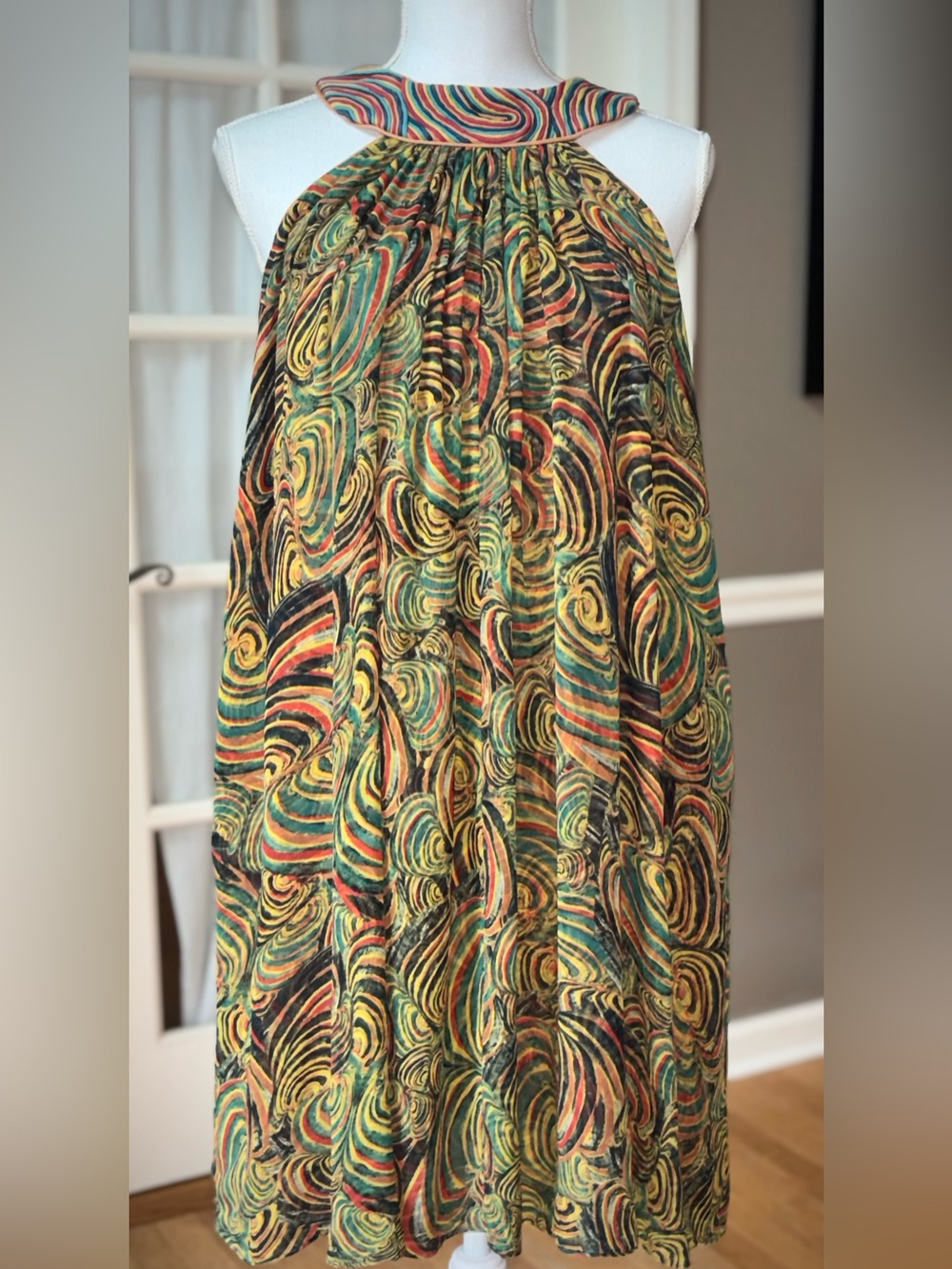 Catherine Malandrino Abstract Swirl Halter Swing Dress Artsy Resort L XL